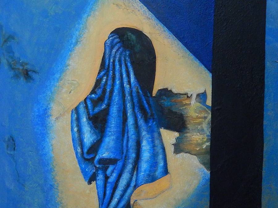 Das Tuch – von 2015 – Acryl auf Leinwand. 60 cm breit, 80 cm hoch