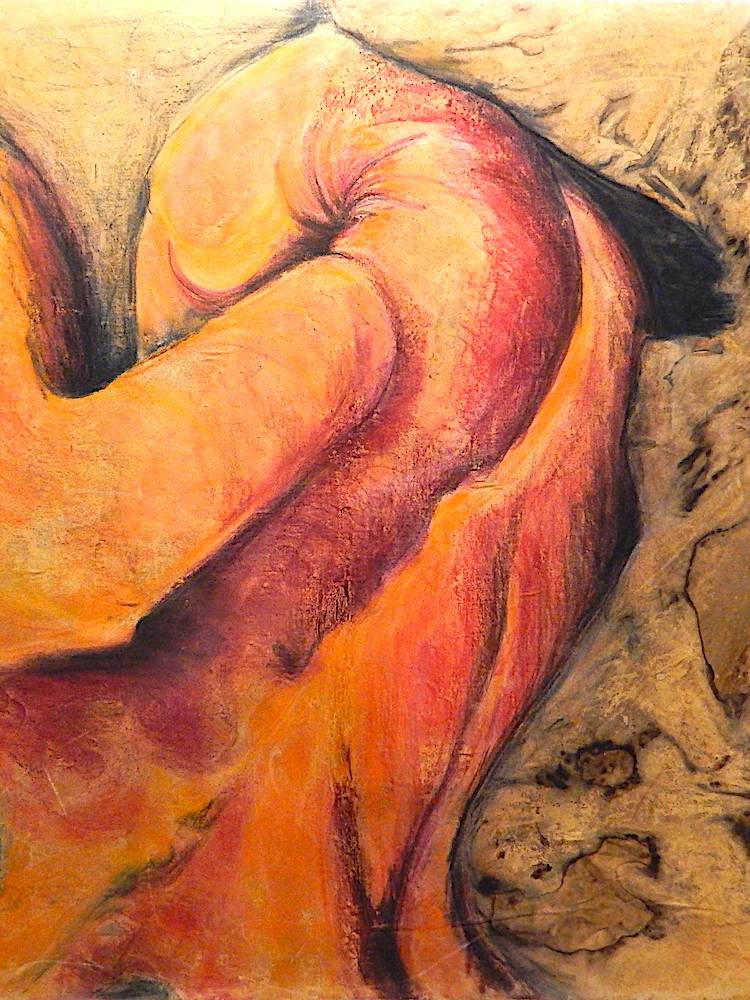 Die Faust – Feuerbrandtuch mit Acrylmalerei – Jahr 2004. 1,00 m x 1, 00 m