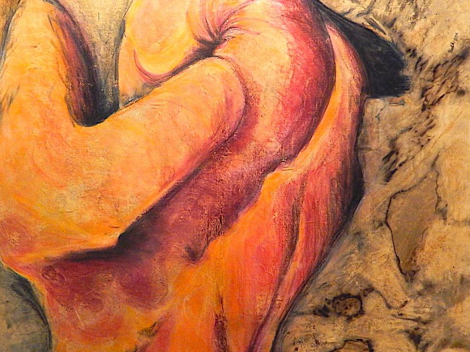 Die Faust – Feuerbrandtuch mit Acrylmalerei – Jahr 2004. 1,00 m x 1, 00 m