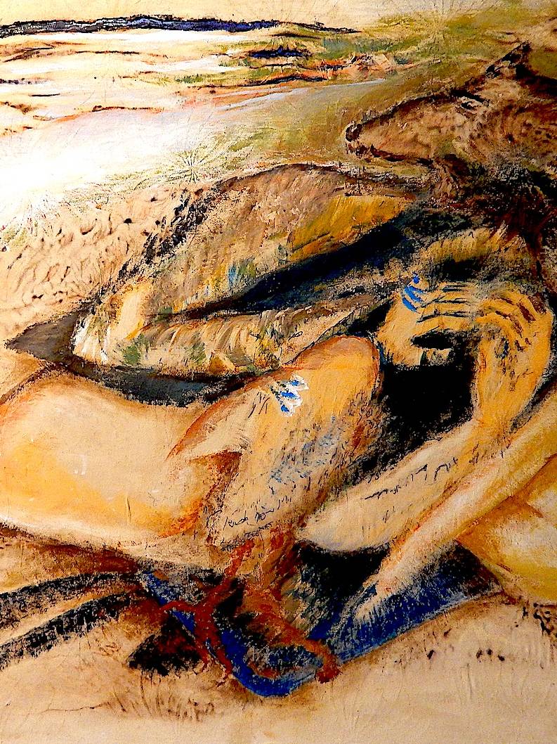 Fabel – Feuerbrandtuch mit Acrylmalerei – Jahr 2014. 1,00 m x 0,80 m