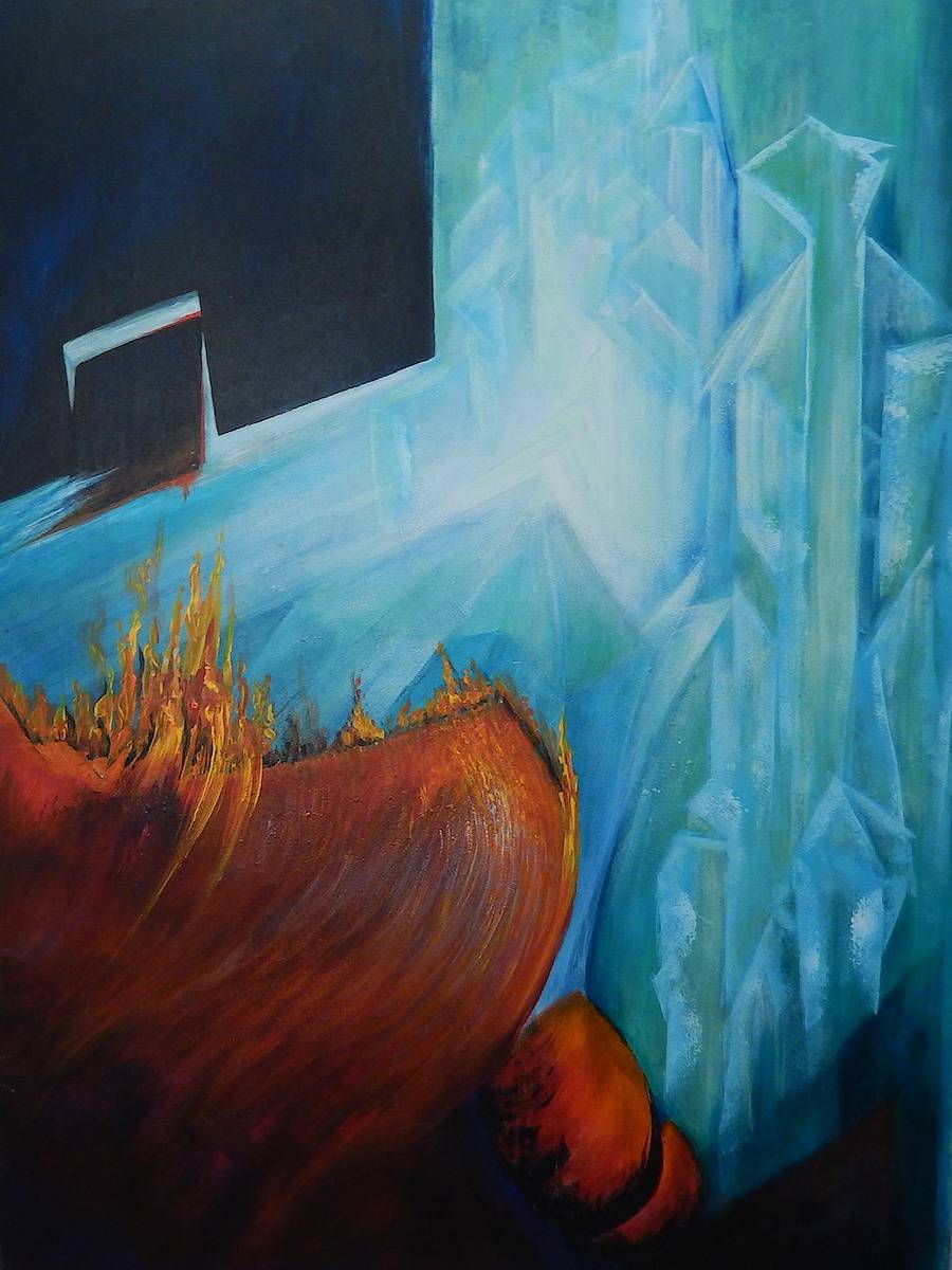 Feuer und Eis – von 1995 – Acryl auf Leinwand. 60cm hoch 80 cm breit