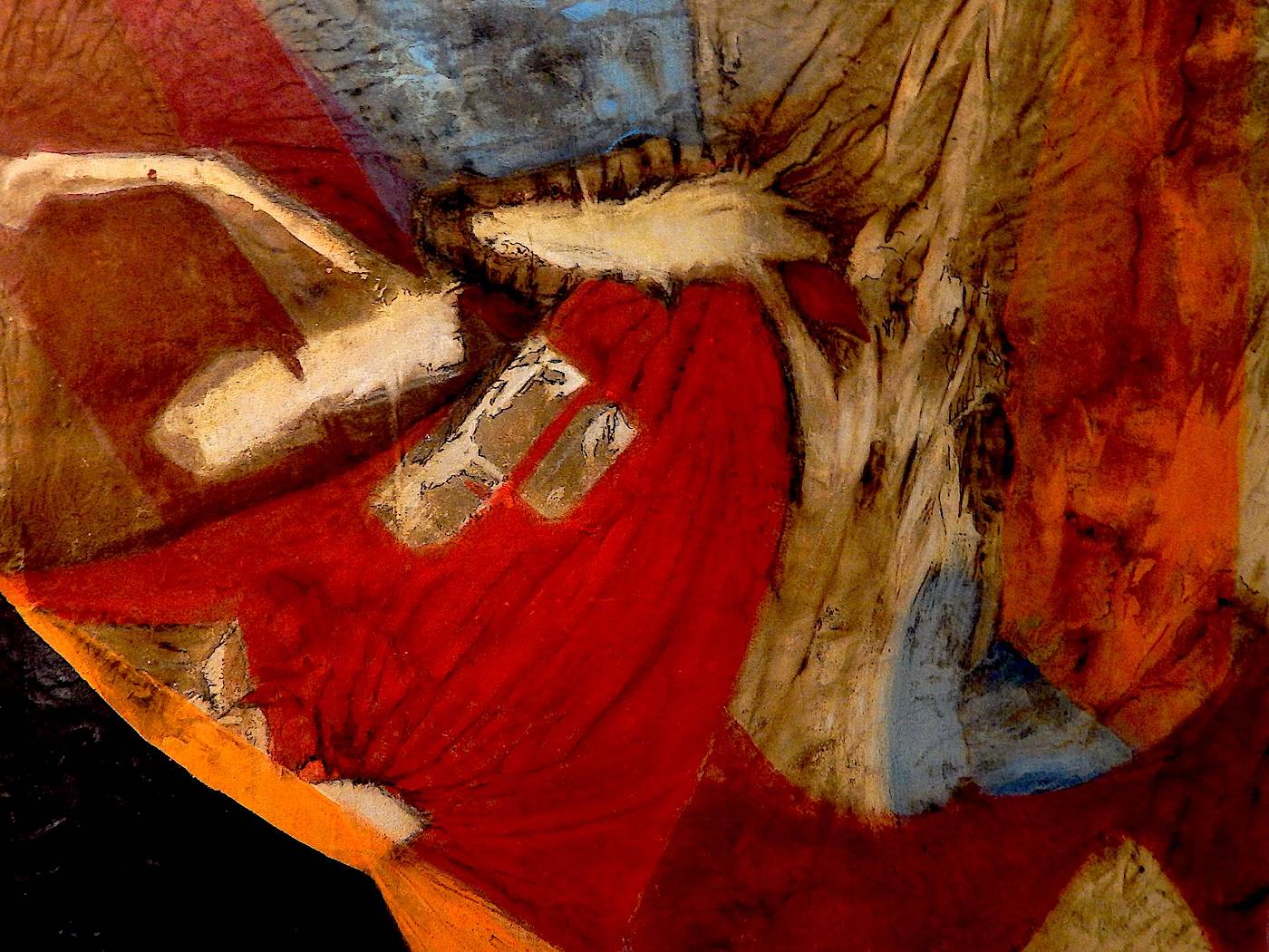 Treibgut – Feuerbrandtuch mit Acrylmalerei – Jahr 2015. 1,00 m x 0,80 m